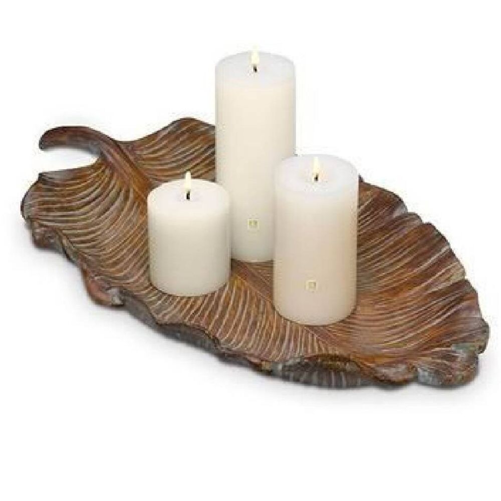 🩵NIB Partylite Brown Leaf Sculpted Pillar Candle Garden Centerpiece
